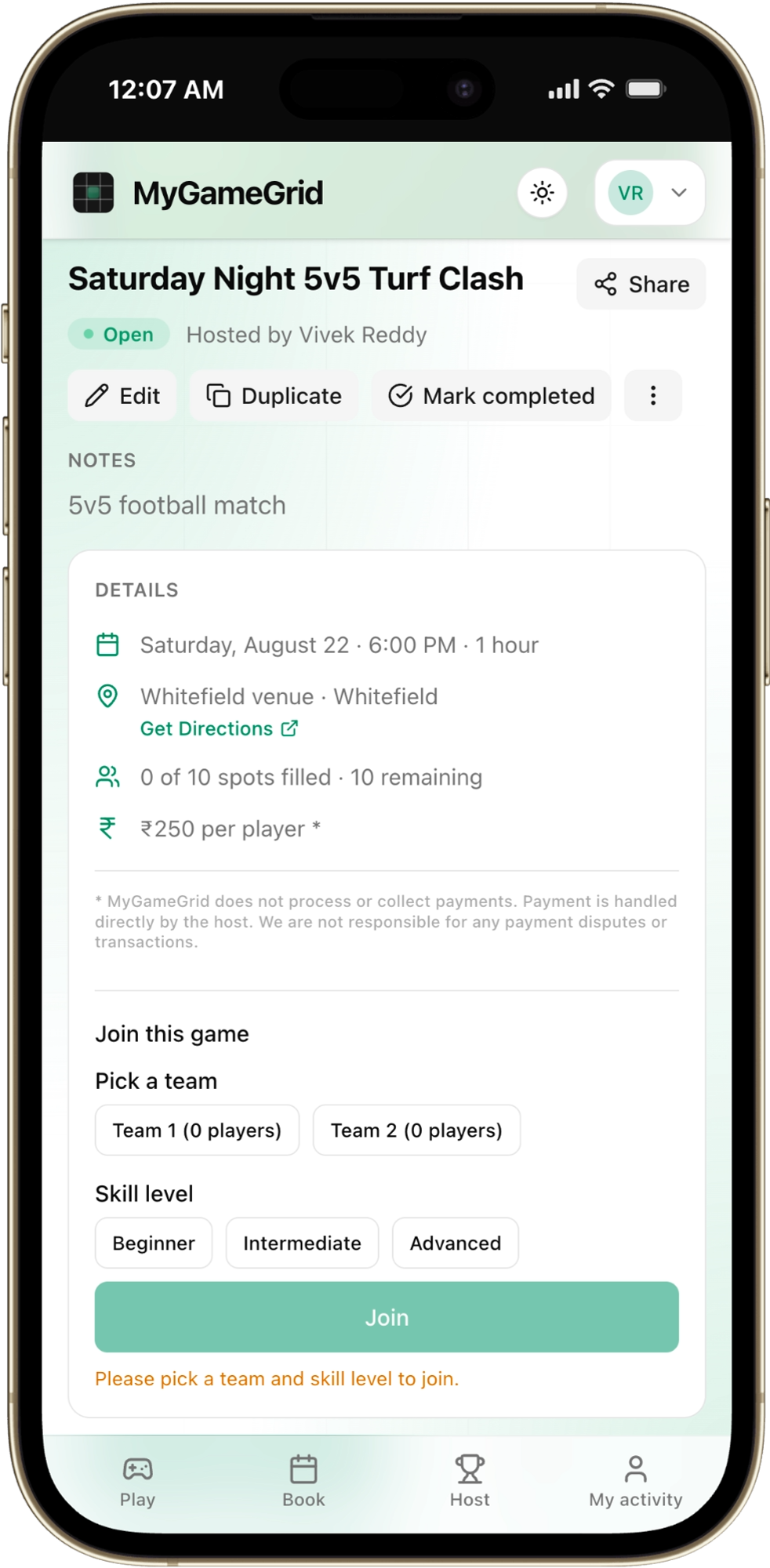 Public Game Lobby and Player RSVP
