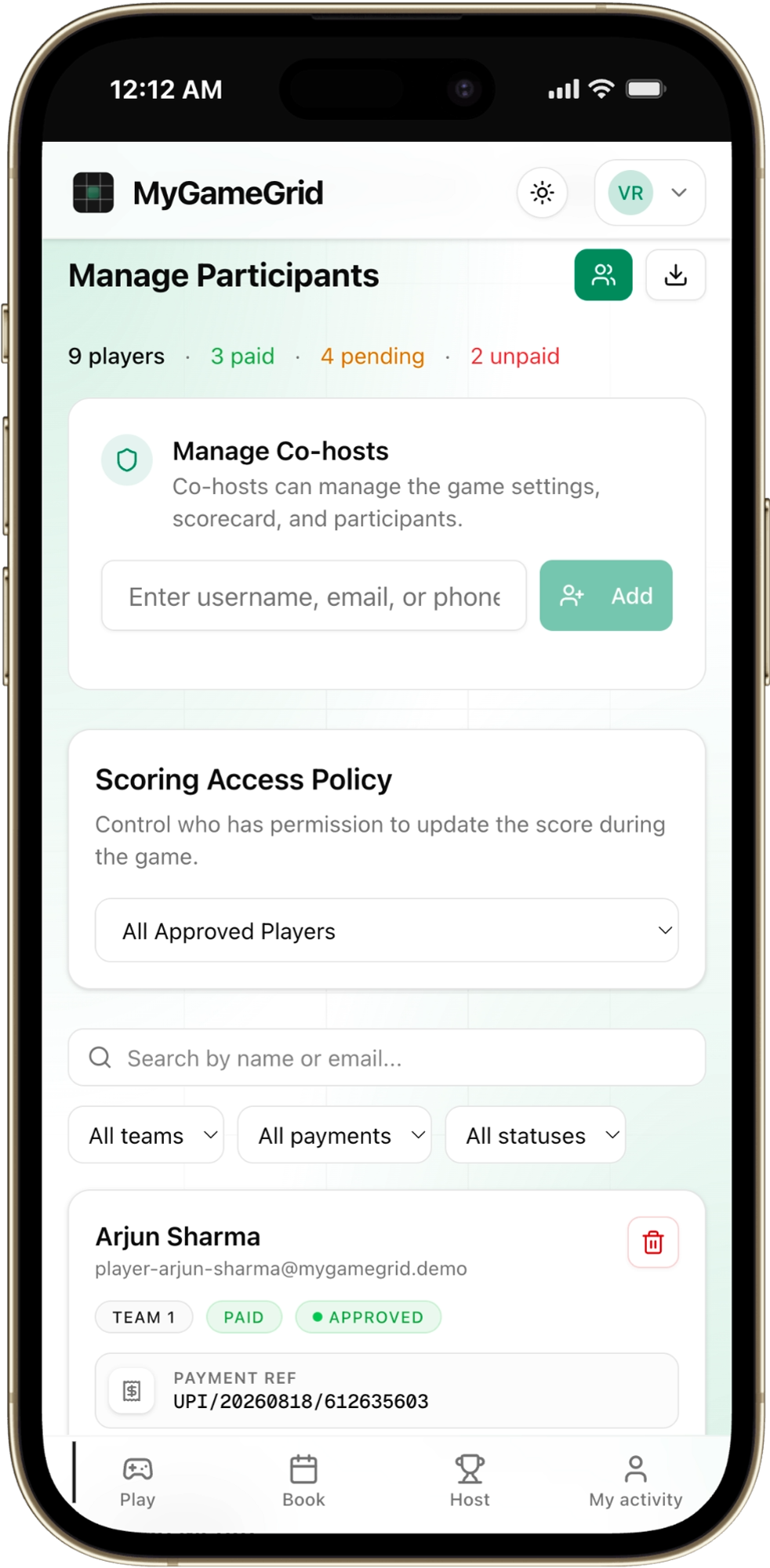 Host Command Center and Permissions