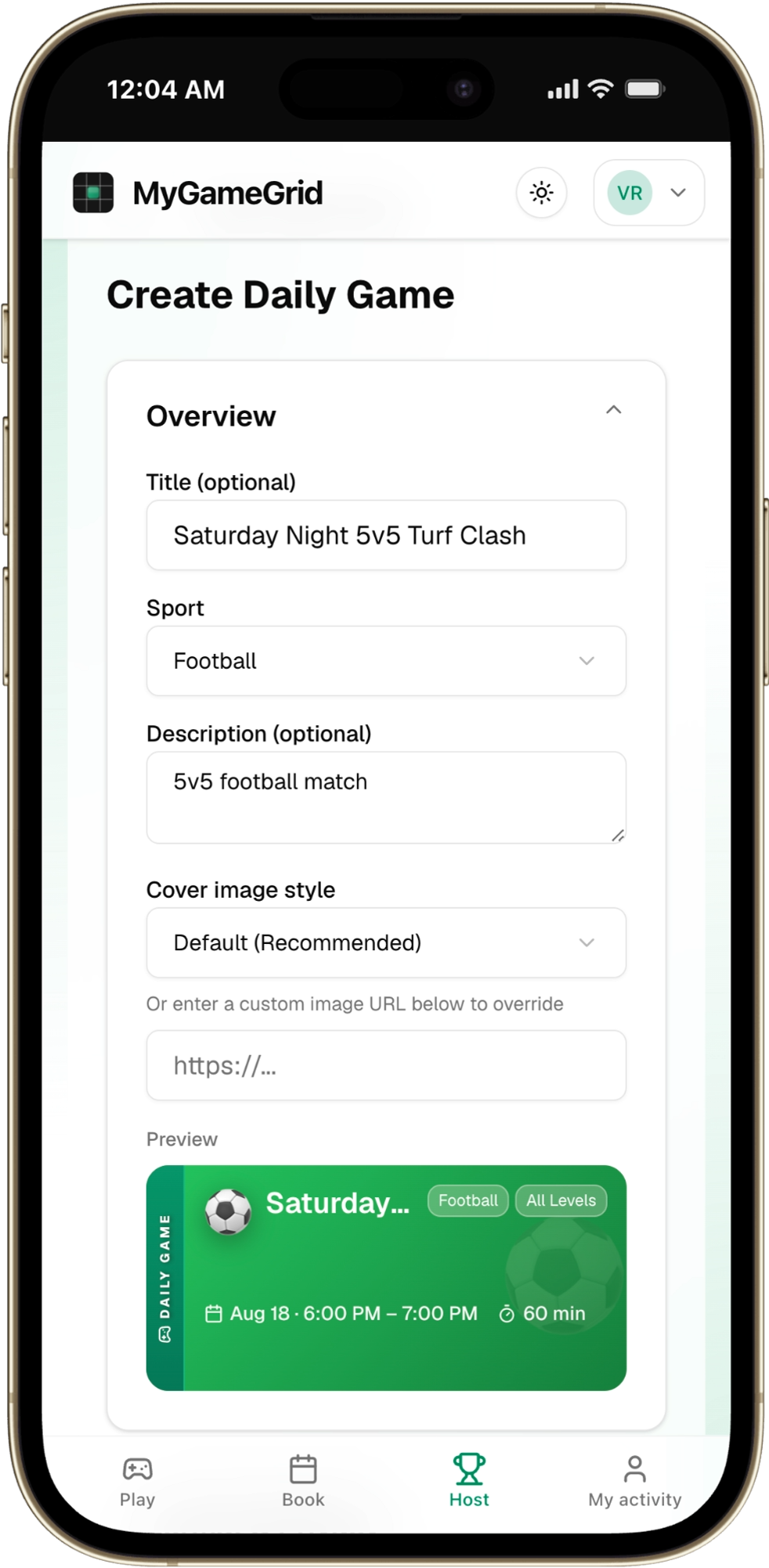 Match Overview Creation Form